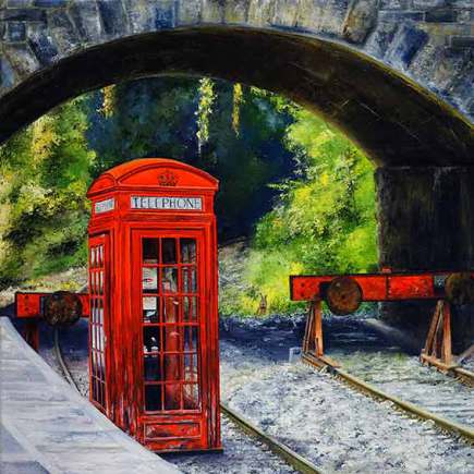 Red telephone box and station