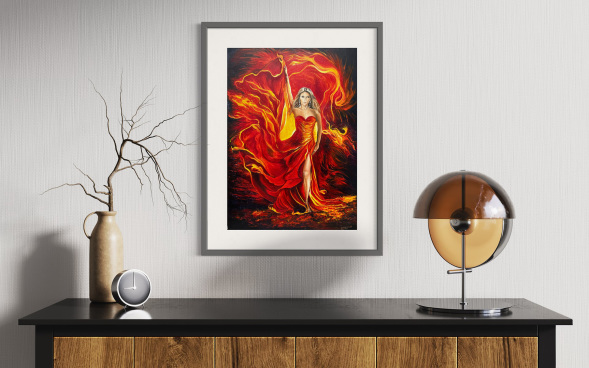 Inferno Fire Storm.  original oil painting by the artist David Hutton reproduced as a double mounted print