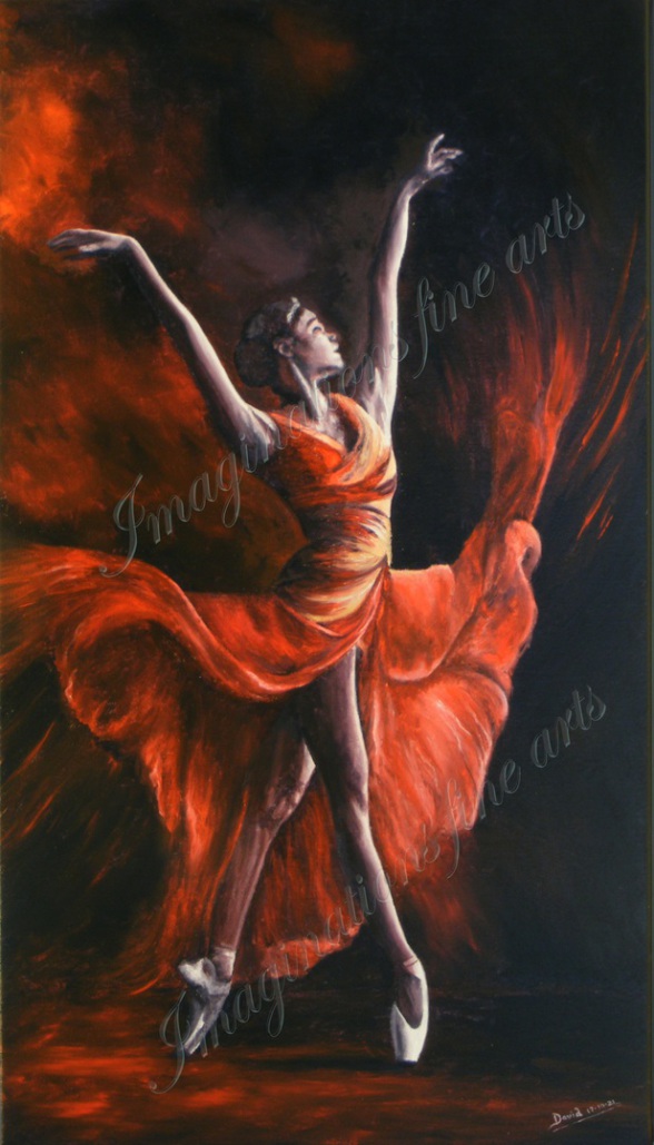 Imaginations fine arts. Red Dancer. an original oil painting on canvas of a classical Ballet dancer