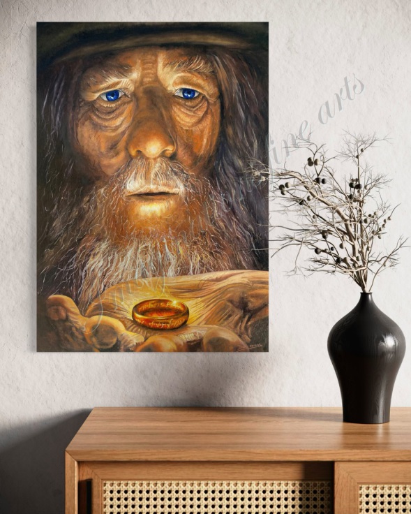 Imaginations fine arts. An Original oil painting on canvas of Gandolf Lord of the Rings by the artist David Hutton